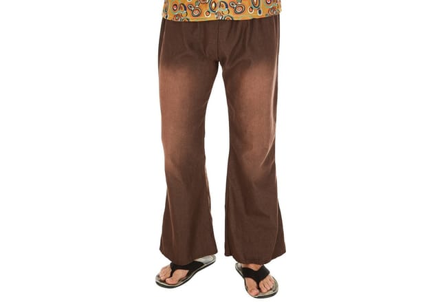dressforfun Hippie-Kostüm Blumenkind, auch Friedensfreund, in der Farbe braun gemischt, Gr. L, Retrohemd aus Elastik-Jersey, Lässige Hose in Jeansoptik mit Gummizug