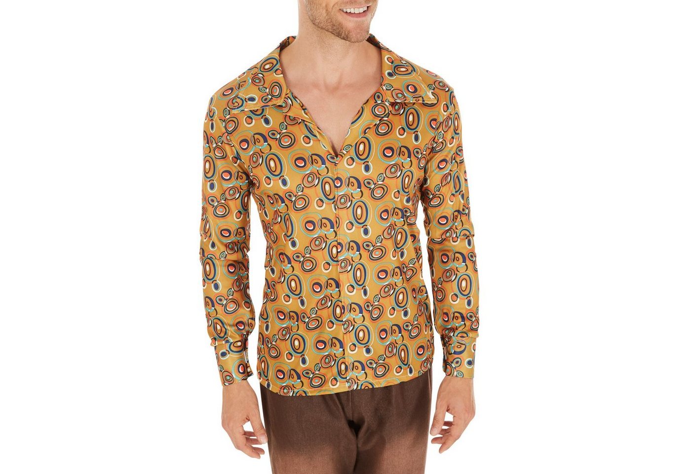 dressforfun Hippie-Kostüm Blumenkind, auch Friedensfreund, in der Farbe braun gemischt, Gr. L, Retrohemd aus Elastik-Jersey, Lässige Hose in Jeansoptik mit Gummizug Bild 3
