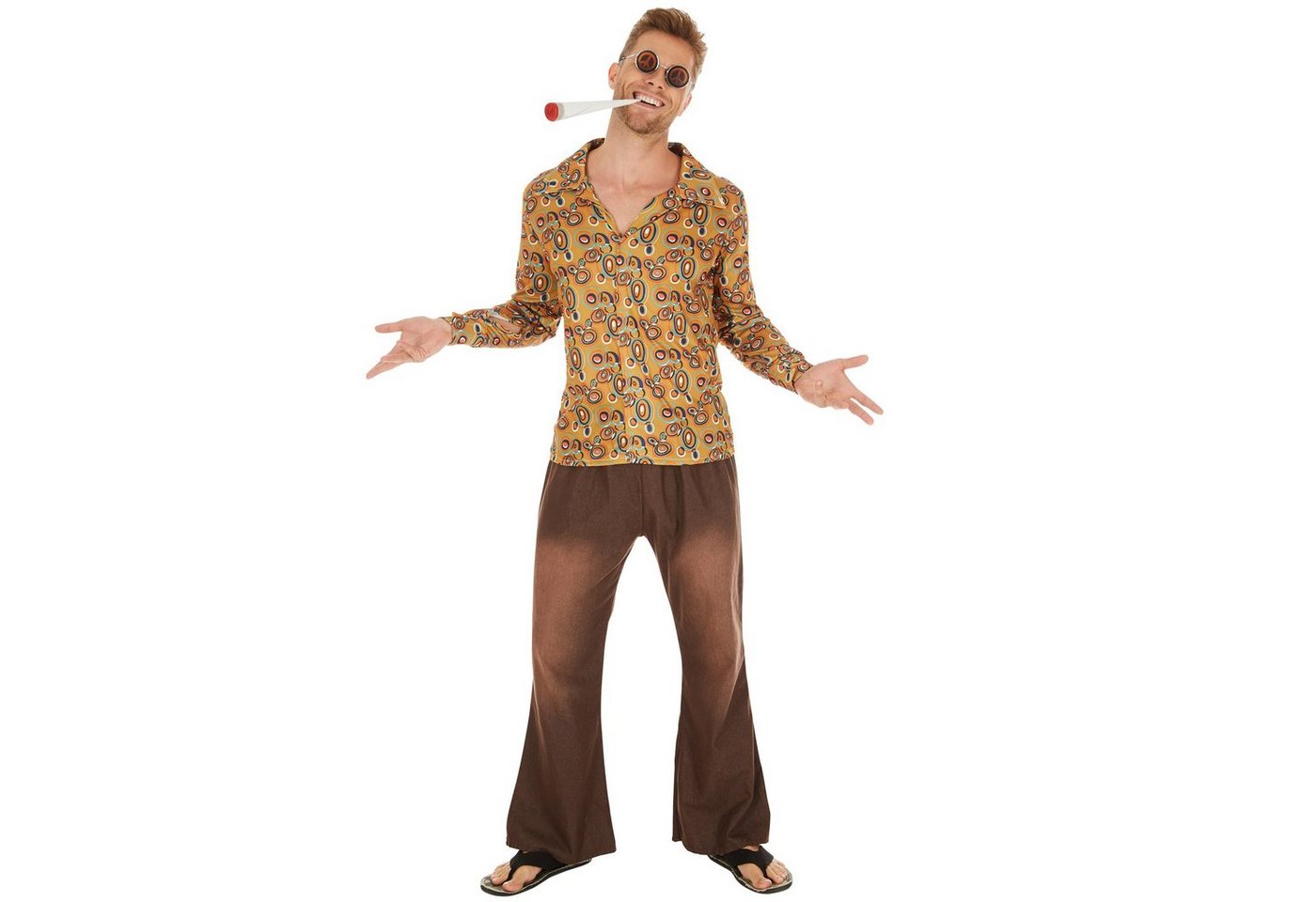 dressforfun Hippie-Kostüm Blumenkind, auch Friedensfreund, in der Farbe braun gemischt, Gr. L, Retrohemd aus Elastik-Jersey, Lässige Hose in Jeansoptik mit Gummizug Bild 5
