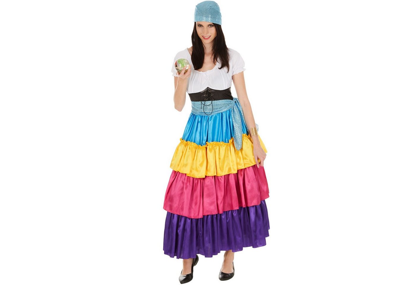 dressforfun Kostüm Wahrsagerin/Künderin, in der Farbe bunt, Gr. S, Inkl. Bindegürtel, Bequemes wundervolles langes Kleid, Bunt und bezaubernd, Kopftuch Bild 2