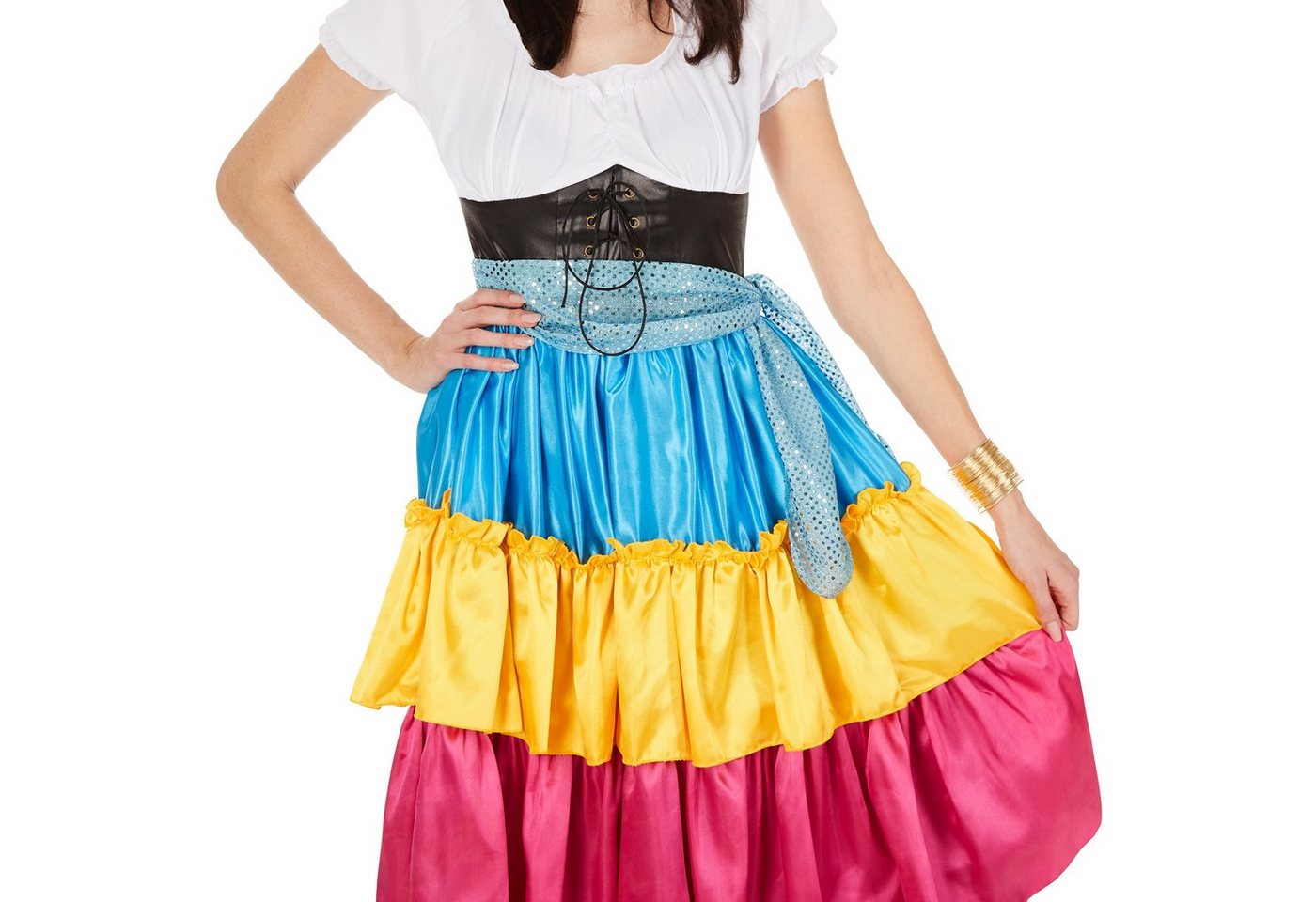 dressforfun Kostüm Wahrsagerin/Künderin, in der Farbe bunt, Gr. S, Inkl. Bindegürtel, Bequemes wundervolles langes Kleid, Bunt und bezaubernd, Kopftuch Bild 3