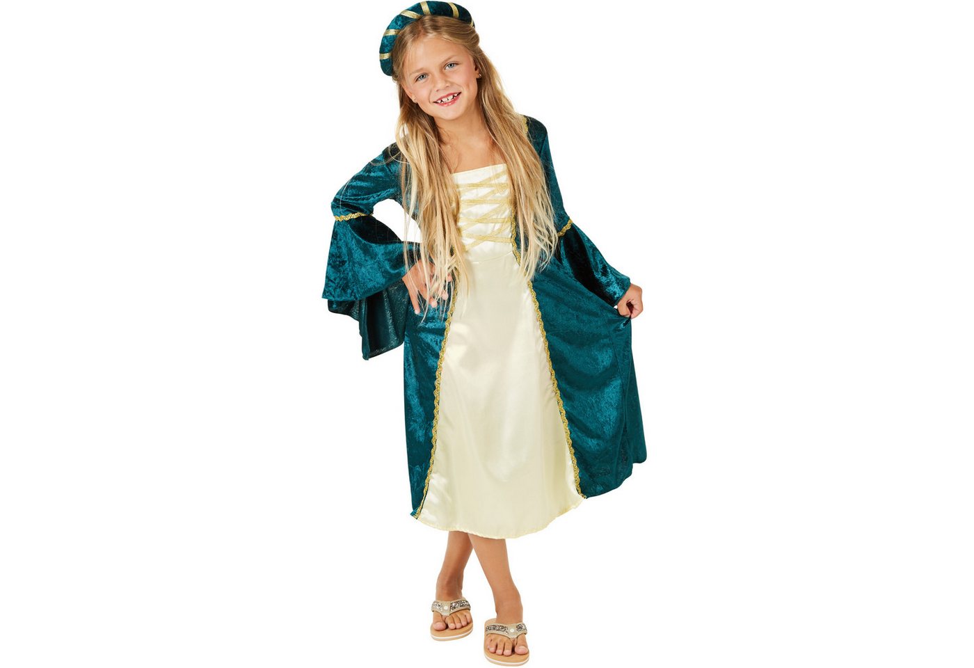 dressforfun Kostüm Prinzessin/Edelfrau, in blau, Gr. 164 (13-14 Jahre), Langes Kleid, Mittelalterverkleidung, Aus Pannesamt und glänzendem Satin, Haarband Bild 4