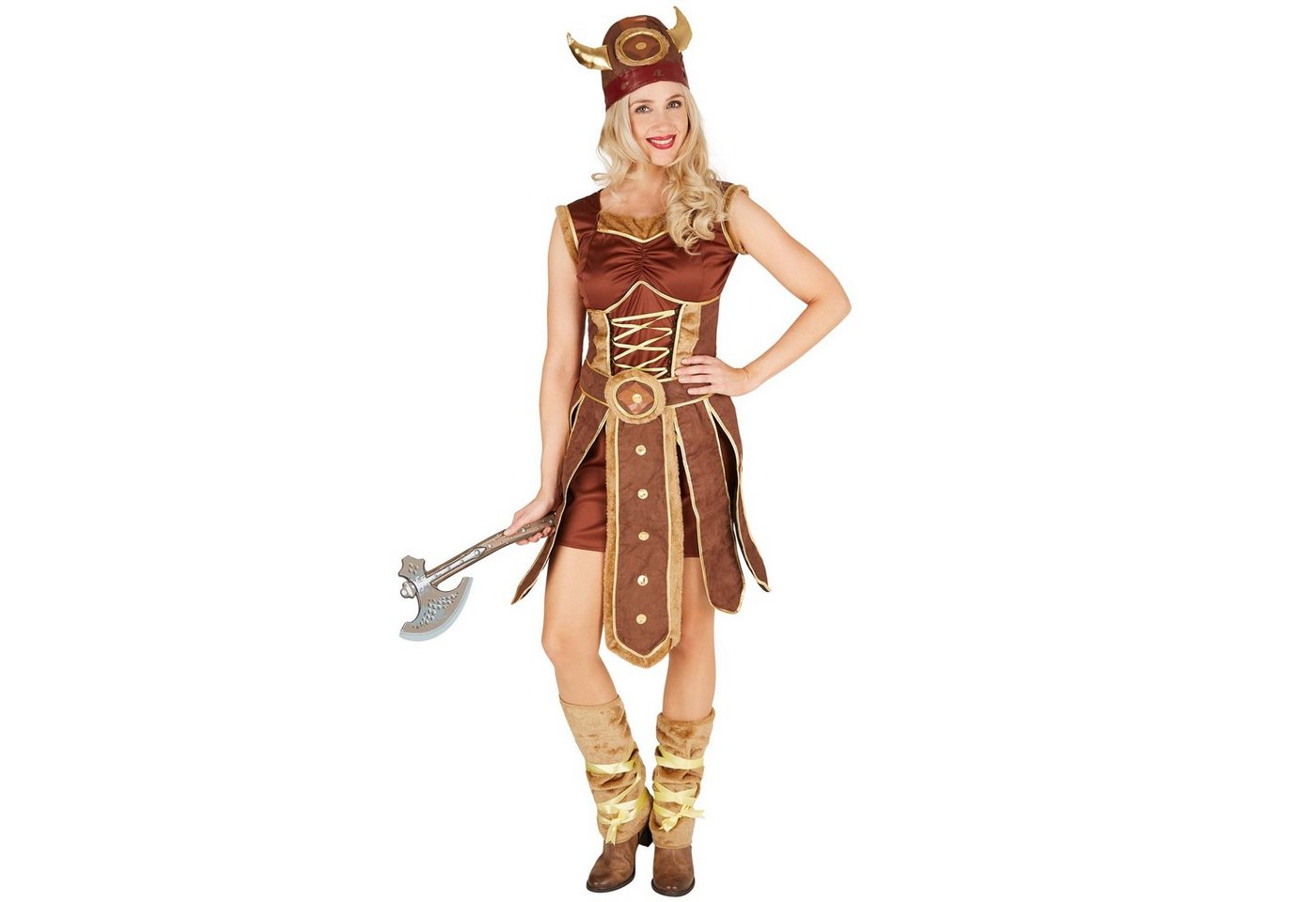dressforfun Wikinger-Kostüm Nordmann, auch Krieger, Konfektionsgröße M, Lustiger Wikinger Hut, in der Farbe braun, Schönes Kleid, Coole Schürze, Inkl. Beinstulpen Bild 2