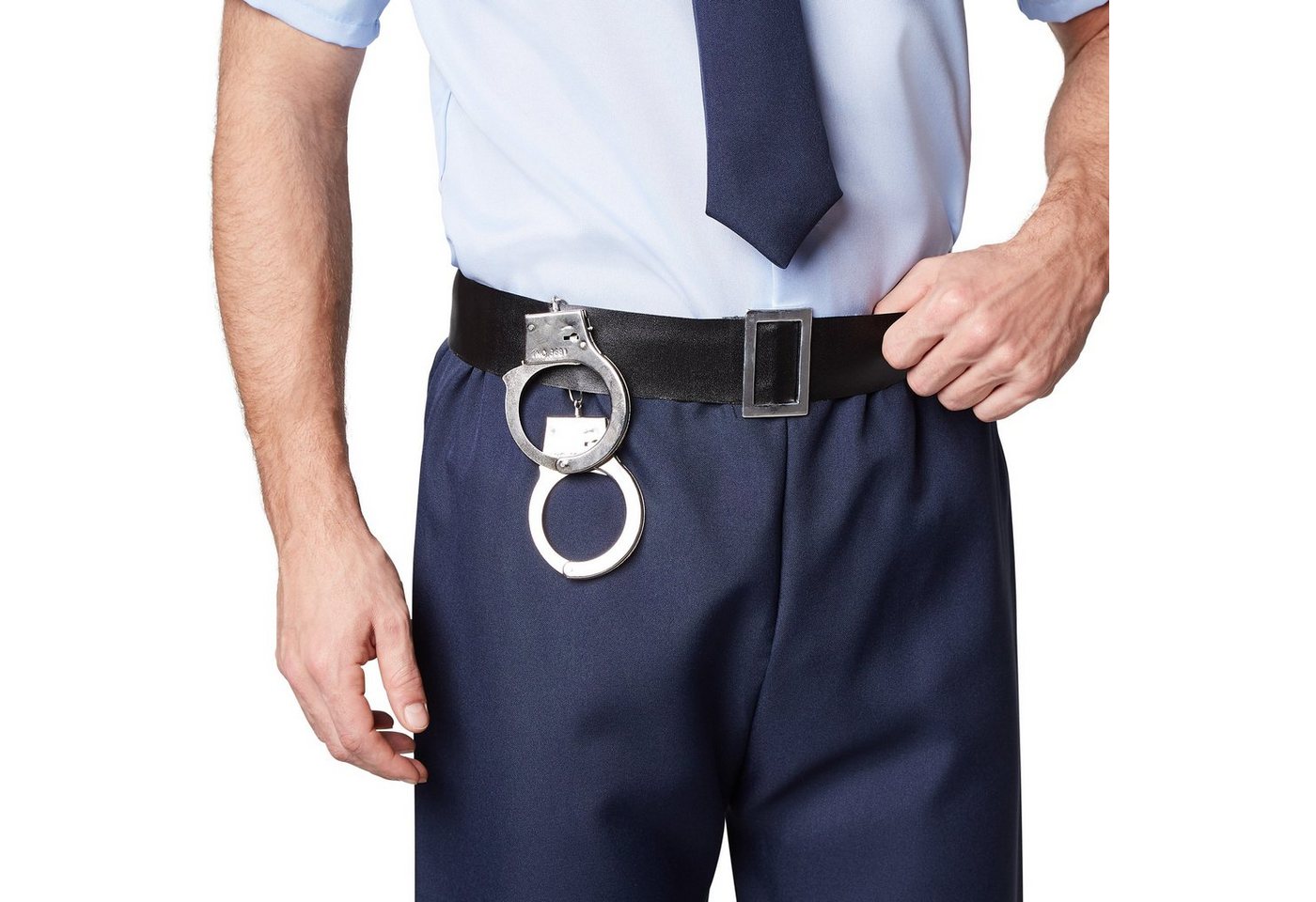 dressforfun Kostüm Polizist/Wachmann, in blau, Gr. S, Cooles Hemd mit Police-Aufdruck, Strapazierfähige Hose, Krawatte mit Gummizug, Handschellen inkl.