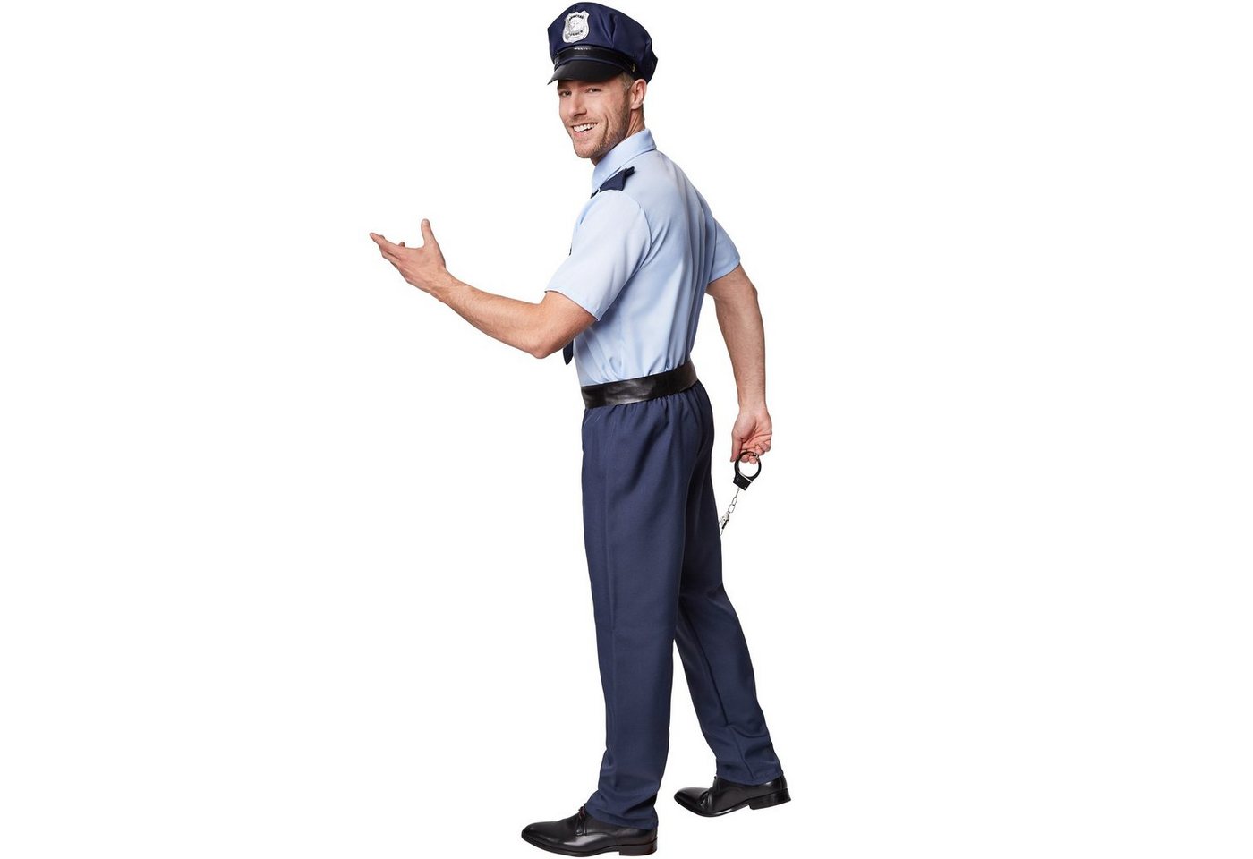 dressforfun Kostüm Polizist/Wachmann, in blau, Gr. S, Cooles Hemd mit Police-Aufdruck, Strapazierfähige Hose, Krawatte mit Gummizug, Handschellen inkl. Bild 3