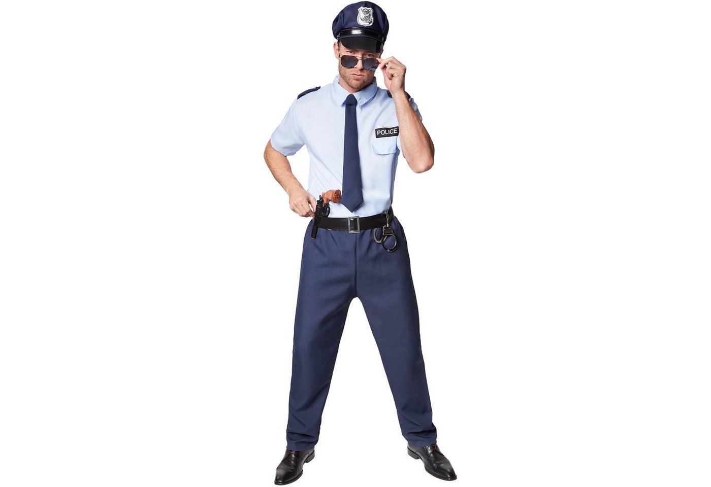 dressforfun Kostüm Polizist/Wachmann, in blau, Gr. S, Cooles Hemd mit Police-Aufdruck, Strapazierfähige Hose, Krawatte mit Gummizug, Handschellen inkl. Bild 4