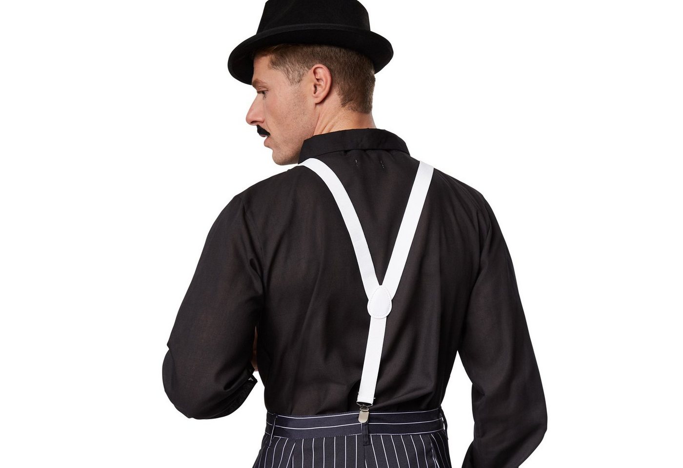 dressforfun Kostüm Edelmann, auch Kavalier, in schwarz/weiß, Gr. XL, Weiße Hosenträger, Langarm-Hemd, Hose mit Nadelstreifen, Weiße Krawatte mit Gummizug Bild 4