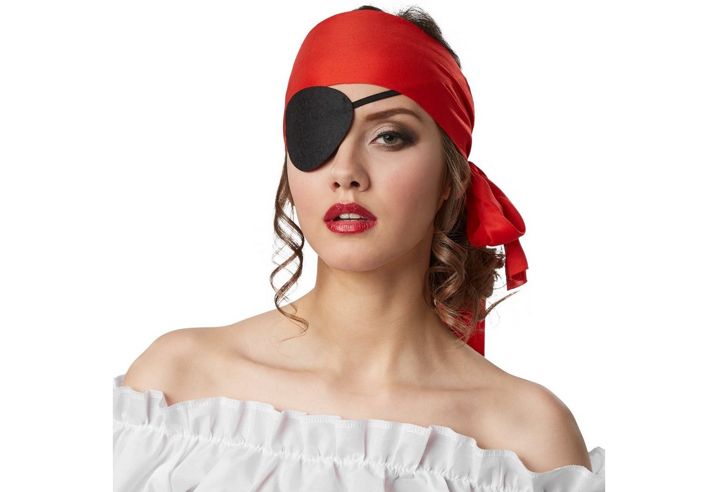 dressforfun Piraten-Kostüm Seeräuber/Freibeuter, in rot/weiß, Gr. M, Kopfband und Augenklappe, Langärmelige schulterfreie Bluse, Gestreifte knöchellange Hose Bild 4