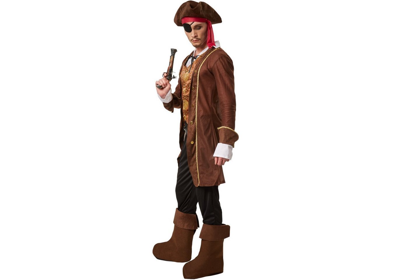 dressforfun Piraten-Kostüm Seeräuber, auch Freibeuter, Gr. L, Hemd mit V-Kragen zum Schnüren, in braun, Lange Hose mit Gummizug und großzügige Stiefelstulpen