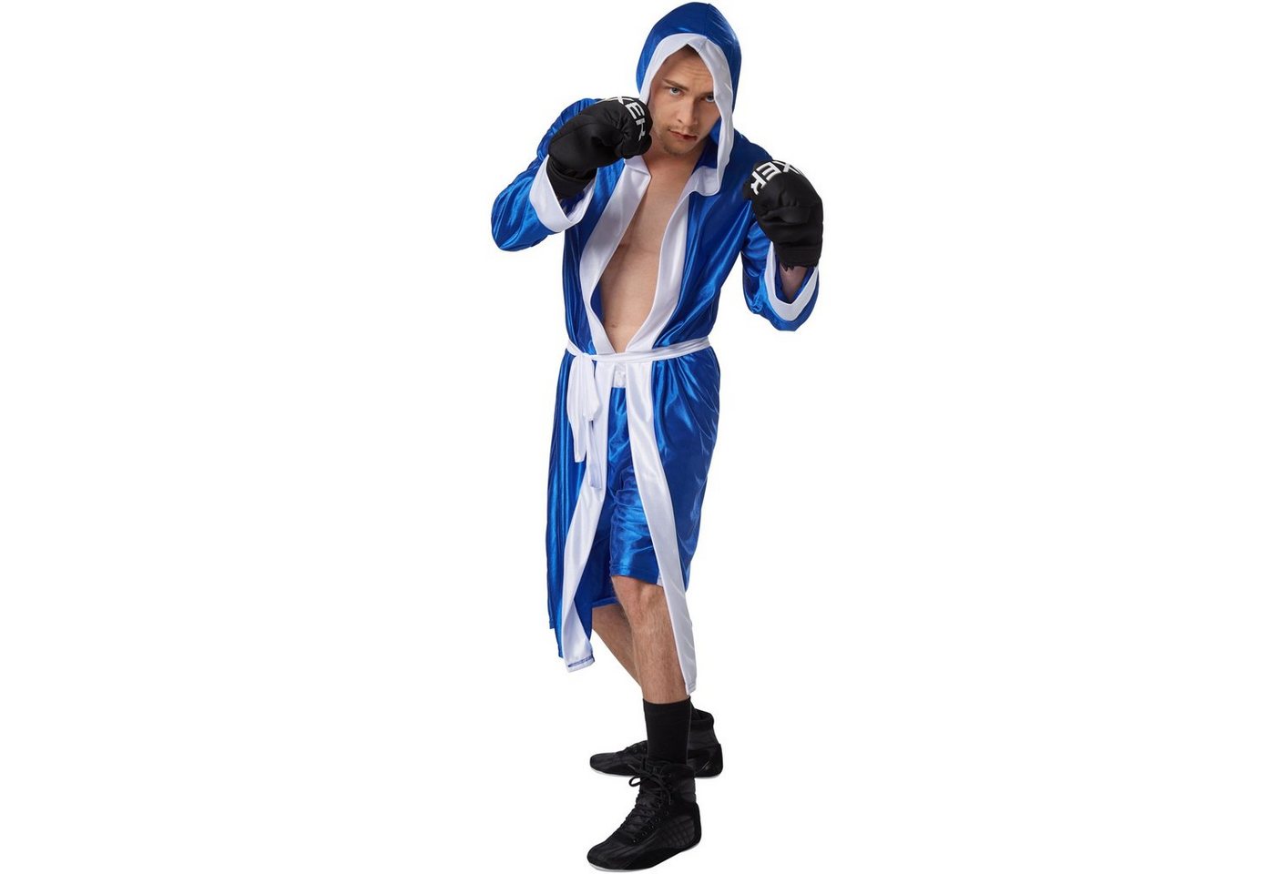 dressforfun Kostüm Boxer/Ringer, in der Farbe blau/weiß, Gr. S, Gürtel zum Schnüren, Boxhandschuhe mit Klettverschluss, Shorts mit angenehmen Gummizug