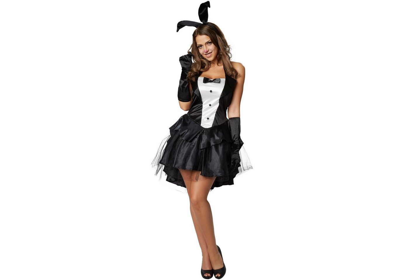 dressforfun Kostüm Häschen, auch Hasenfigur, Gr. M, Fünflagiger Rock aus Satin und Tüll, in schwarz/weiß, Inkl. Satinhandschuhe und Haarreif mit Hasenohren Bild 3