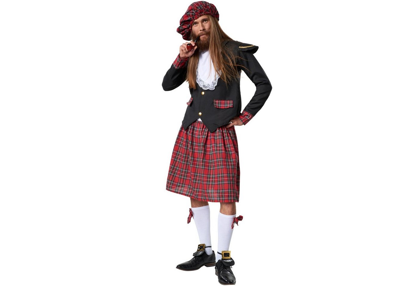 dressforfun Kostüm Hochländer/Schottländer, in schwarz/rot, Gr. M, Edles Schottenkostüm, Ballonmütze mit Gummizug, Kilt mit Kniestrümpfen, Großer Spitzenkragen Bild 5