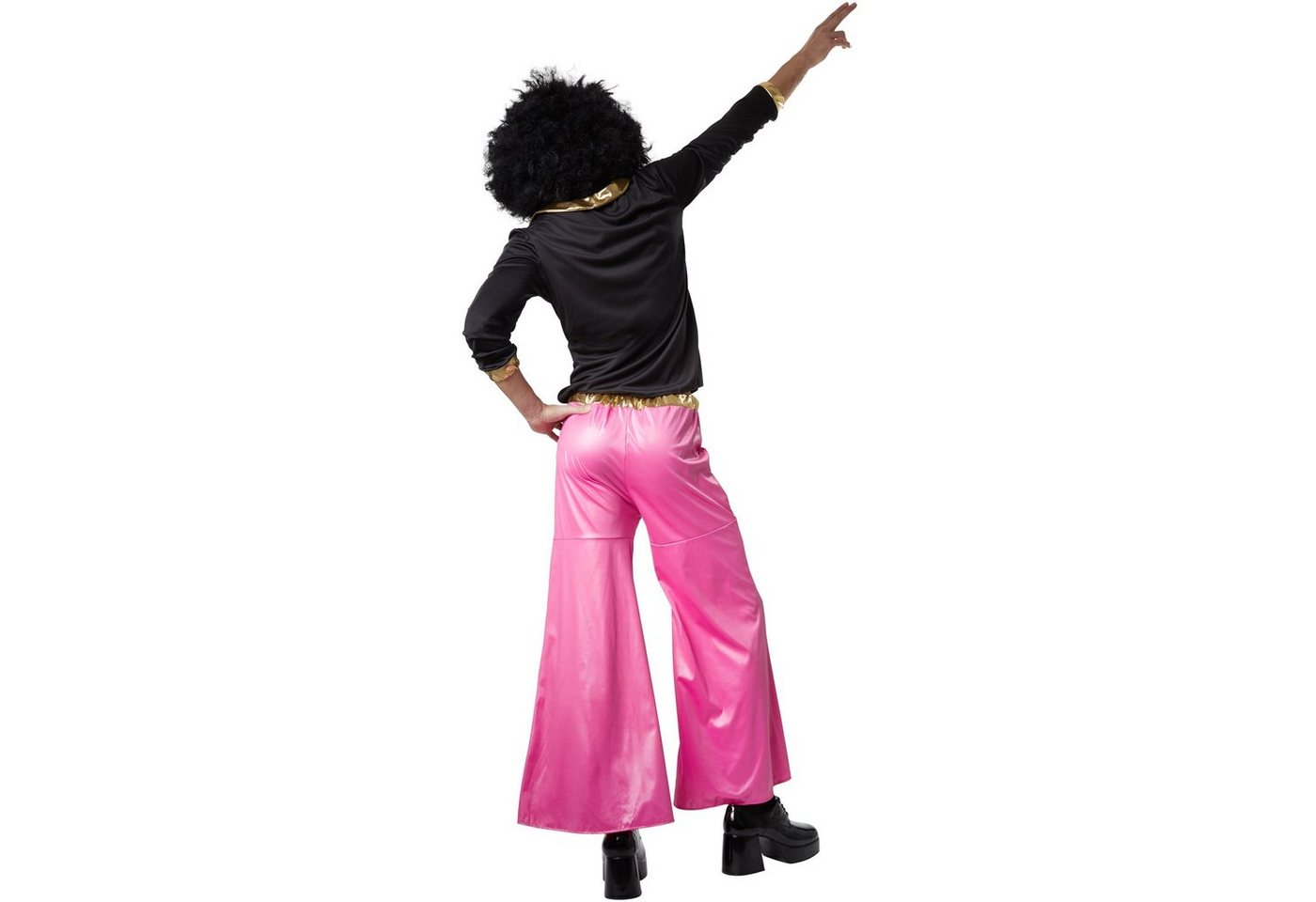 dressforfun Hippie-Kostüm Tänzer, auch Sänger, in der Farbe schwarz/pink, Gr. XL, Hosenbund, Schlaghose mit Gummizug, Figurbetontes Oberteil mit langen Ärmeln Bild 3