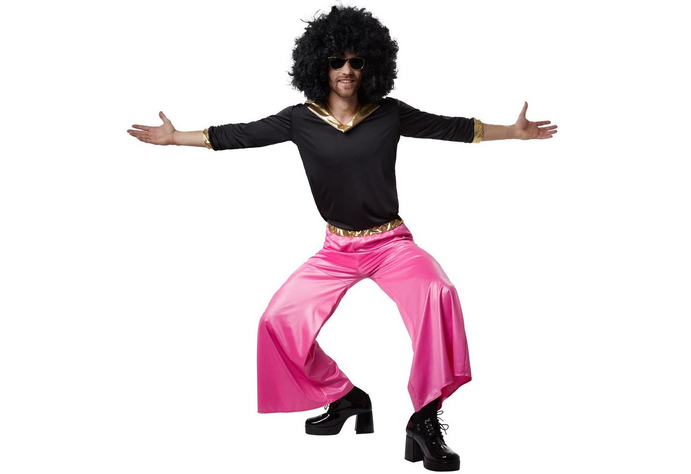 dressforfun Hippie-Kostüm Tänzer, auch Sänger, in der Farbe schwarz/pink, Gr. XL, Hosenbund, Schlaghose mit Gummizug, Figurbetontes Oberteil mit langen Ärmeln Bild 4