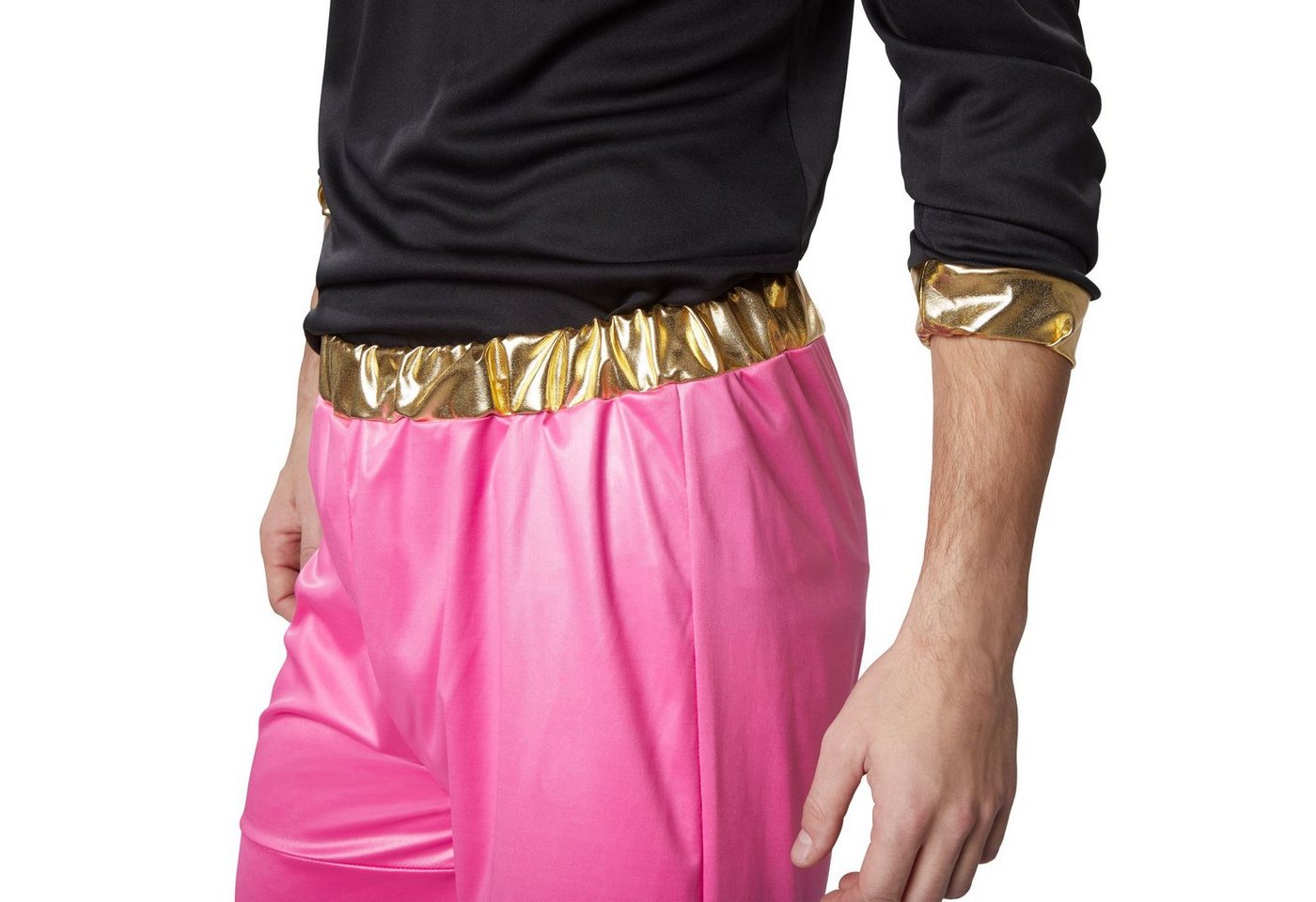 dressforfun Hippie-Kostüm Tänzer, auch Sänger, in der Farbe schwarz/pink, Gr. XL, Hosenbund, Schlaghose mit Gummizug, Figurbetontes Oberteil mit langen Ärmeln Bild 5