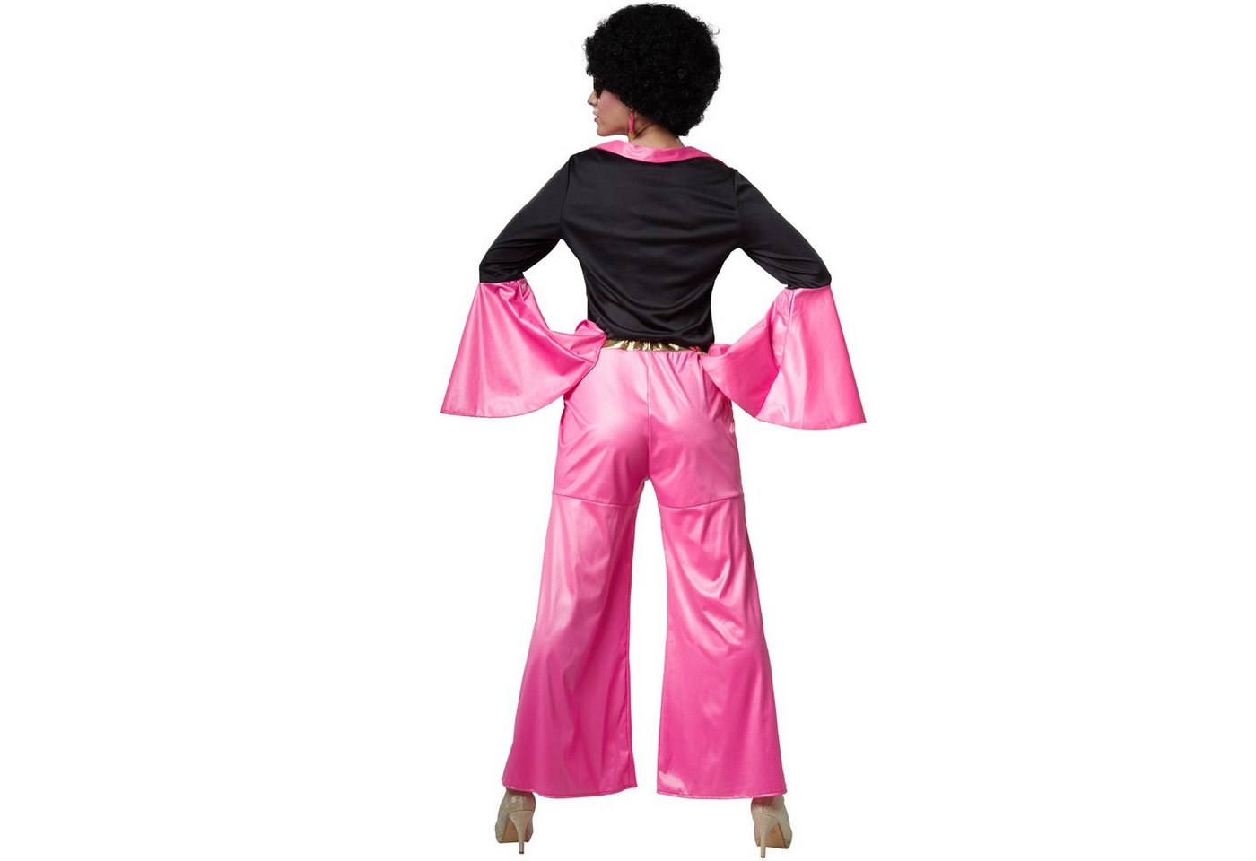 dressforfun Hippie-Kostüm Tänzerin/Partygängerin, Zweiteiliges Disco-Outfit im Stil der 70er, in schwarz/pink, Gr. XL, Lange Hose mit Gummizug und goldenem Bund Bild 2