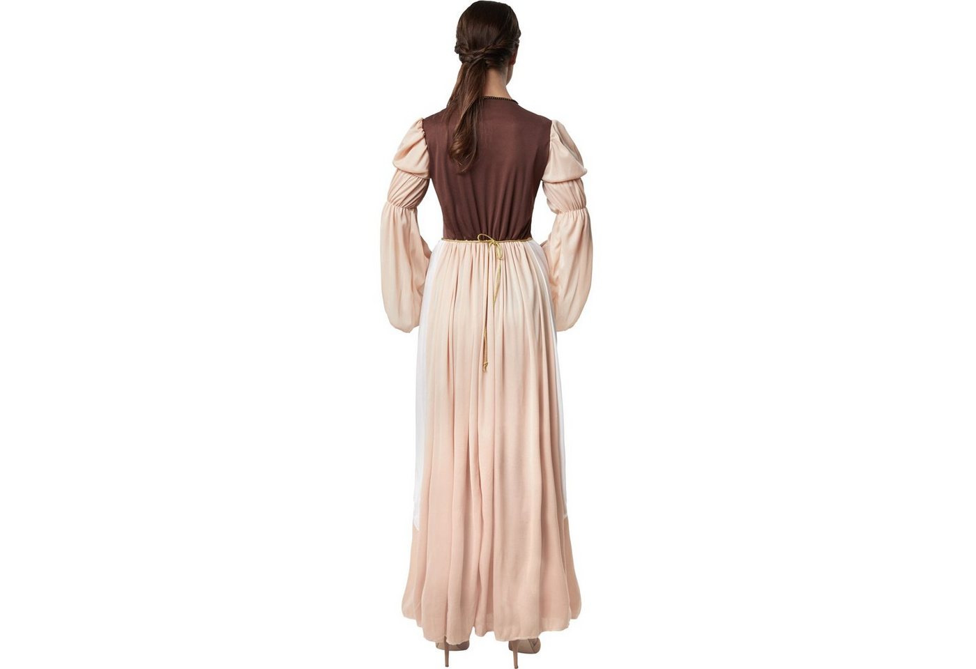 dressforfun Kostüm Arbeitertochter/Arbeitermädchen, in braun/weiß, Konfektionsgröße M, Oberteil mit angedeuteter Korsage, Zarte Zierborte in Schwarz und Gold