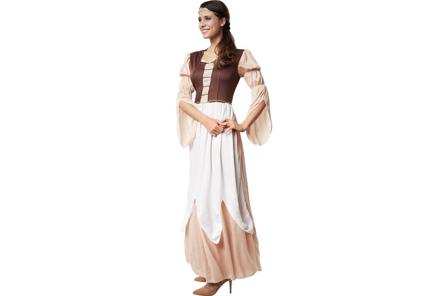 dressforfun Kostüm Arbeitertochter/Arbeitermädchen, in braun/weiß, Konfektionsgröße M, Oberteil mit angedeuteter Korsage, Zarte Zierborte in Schwarz und Gold Bild 4