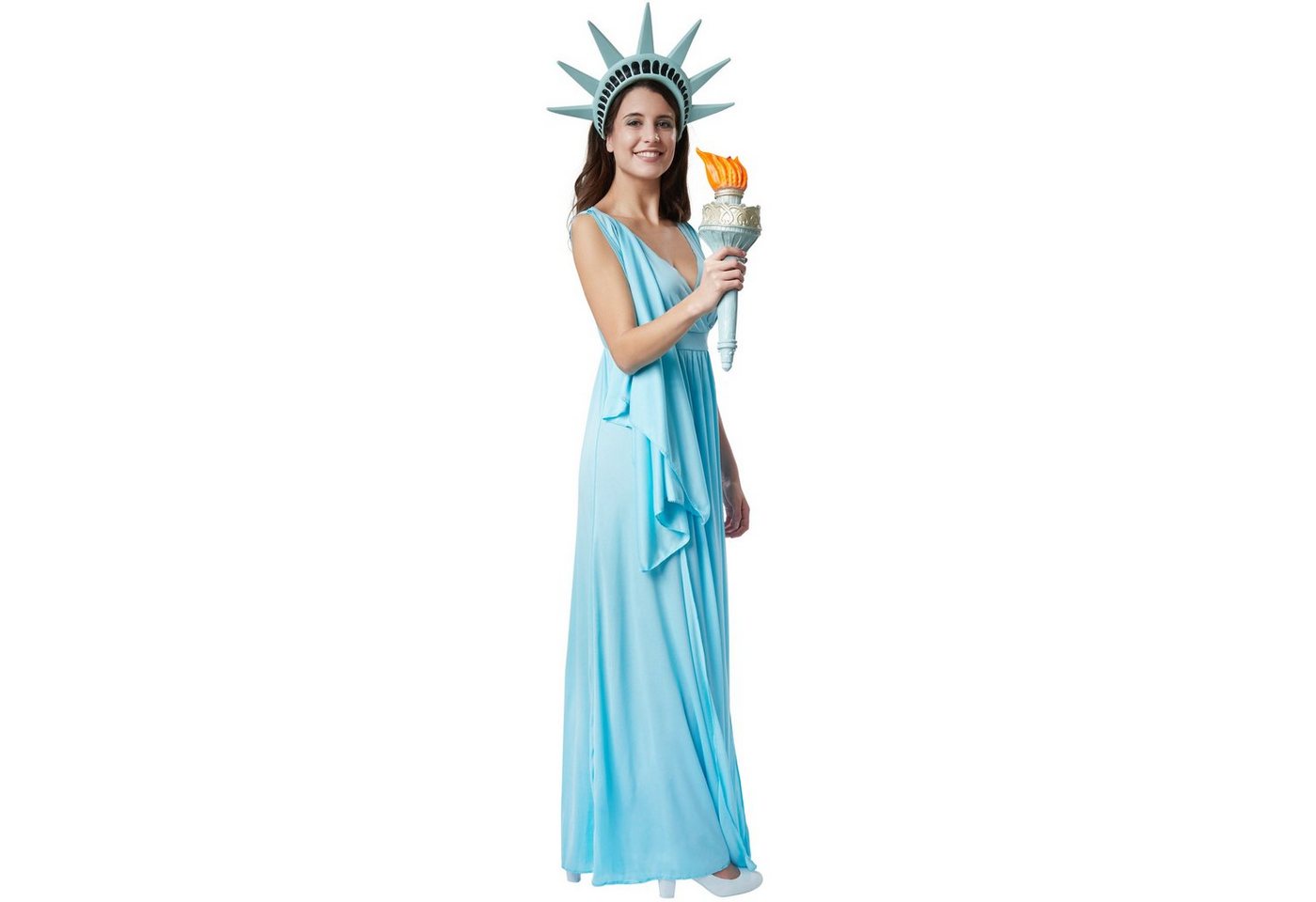dressforfun Kostüm Freiheitsstatue/Freiheitsgöttin, in blau, Gr. XL, Tiefer, Ärmelloses Gewand im antiken Stil, Hellblauer glänzender Stoff Bild 2
