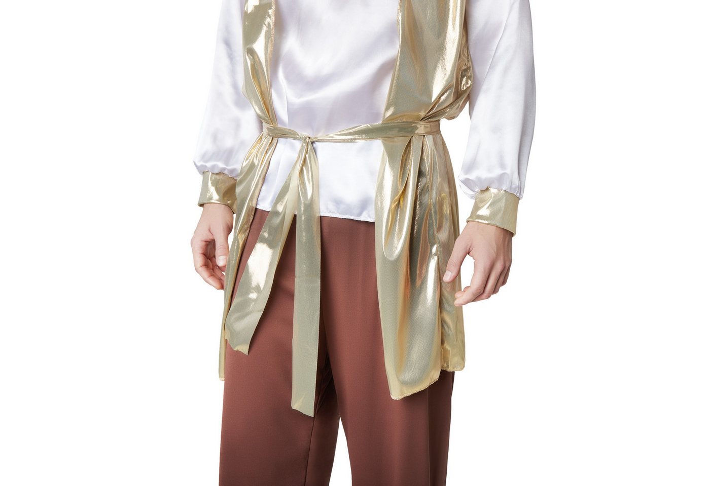 dressforfun Kostüm Herrscher/Regent, in gold, Gr. XXL, Schuhüberzieher in Schnabelform, Lange Hose mit Gummizug und abgesetztem Abschluss, Ärmelloser Kittel