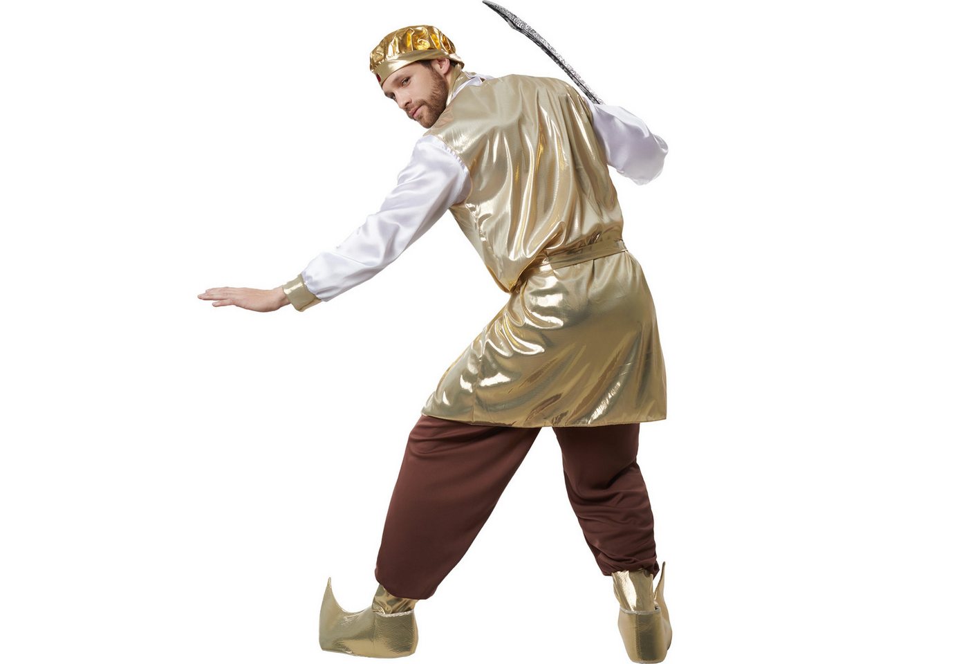 dressforfun Kostüm Herrscher/Regent, in gold, Gr. XXL, Schuhüberzieher in Schnabelform, Lange Hose mit Gummizug und abgesetztem Abschluss, Ärmelloser Kittel Bild 5