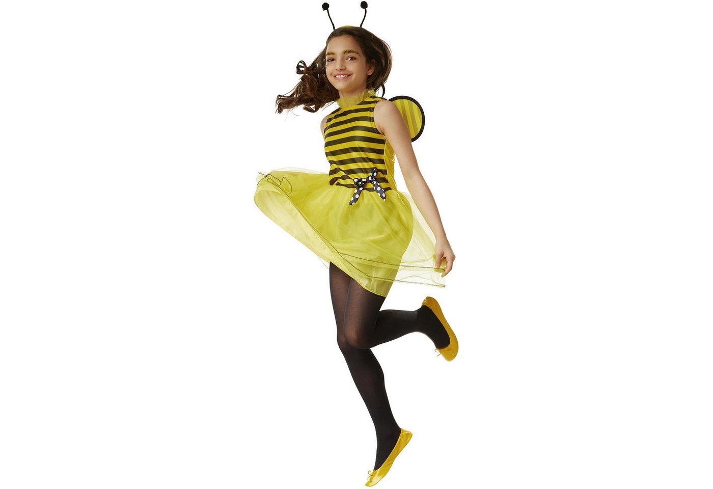 dressforfun Kostüm Biene/Hummel, in schwarz/gelb, Inkl. Flügeln und Haarreif mit, Gr. 104 (3-4 Jahre), 3-lagiger Rock mit 2 Oberröcken aus Tüll Bild 3