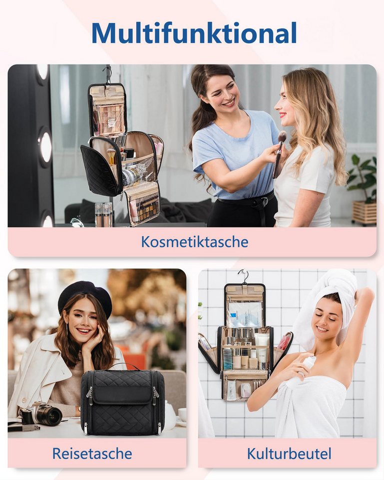 Zaewry Kosmetiktasche Kulturbeutel Damen, Kulturtasche zum Aufhängen, Toiletry Bag, Kosmetiktasche Reise Waschtasche Transparent für Makeup Bild 2