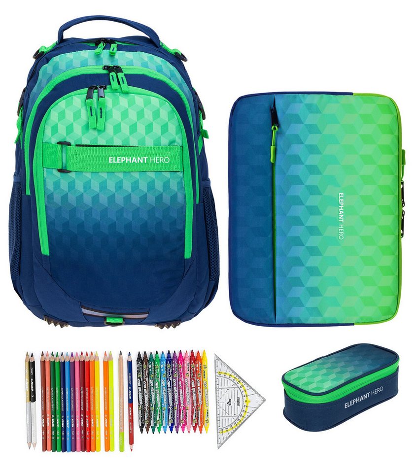 ELEPHANT Schulrucksack Hero Signature Schultasche Digital Ready Set (4 Teile Schulrucksackset, 4-tlg., inkl. Mäppchen Box + Laptop Hülle Sleeve + 31 Teile Stifte), Rucksack Schulmappe Jungen Mädchen +rmlv Bild 4