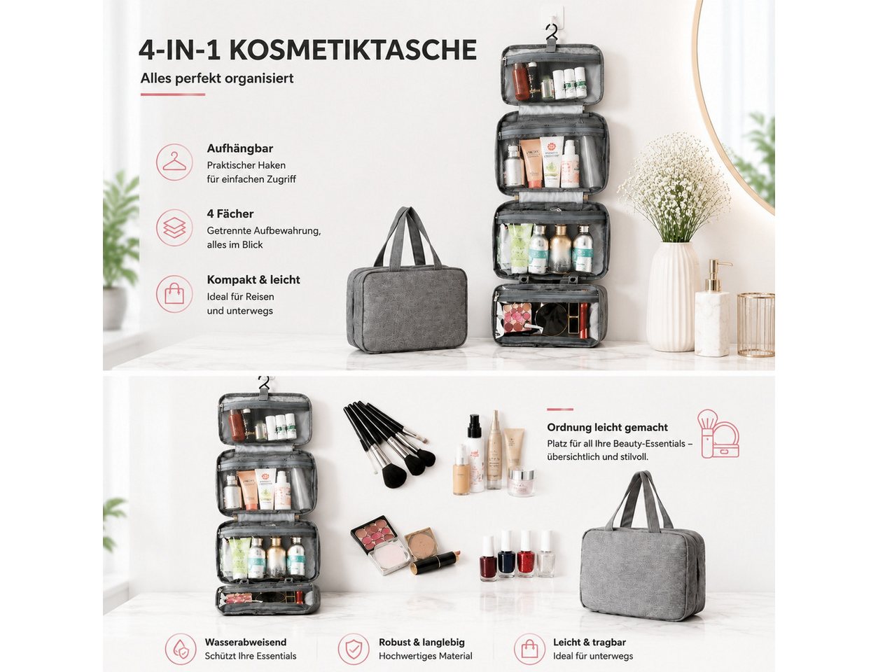 Jumpeak Kulturbeutel mehrfarbig,kompakt,Hautpflegeprodukte,Aufbewahrung,Kosmetiktasche (Spar-Set), langlebig,Kulturbeutel,Schutz,trocken,vielseitig,ReiseKosmetiktasche Bild 4