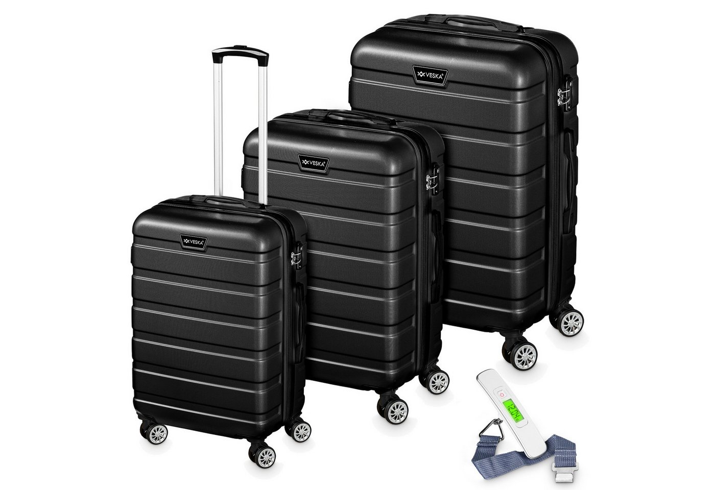 VESKA Trolleyset Hartschalenkoffer Kofferset 3 teilig mit TSA Zahlenschloss 4 Rollen, ABS-Hartschale, Reisekoffer Trolley Rollkoffer Koffer