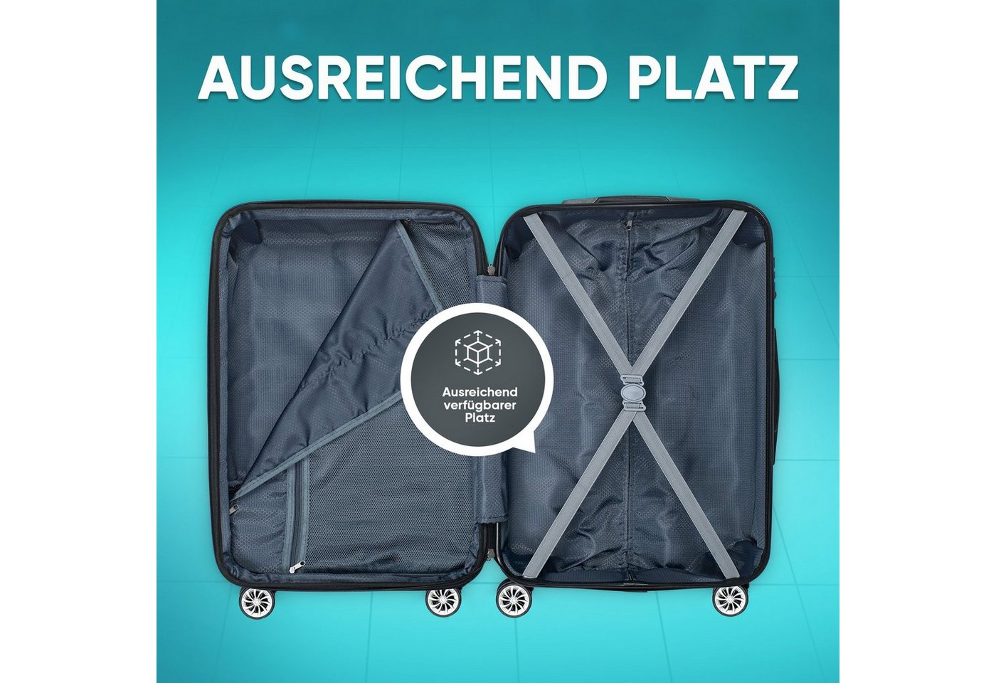 VESKA Trolleyset Hartschalenkoffer Kofferset 3 teilig mit TSA Zahlenschloss 4 Rollen, ABS-Hartschale, Reisekoffer Trolley Rollkoffer Koffer Bild 2