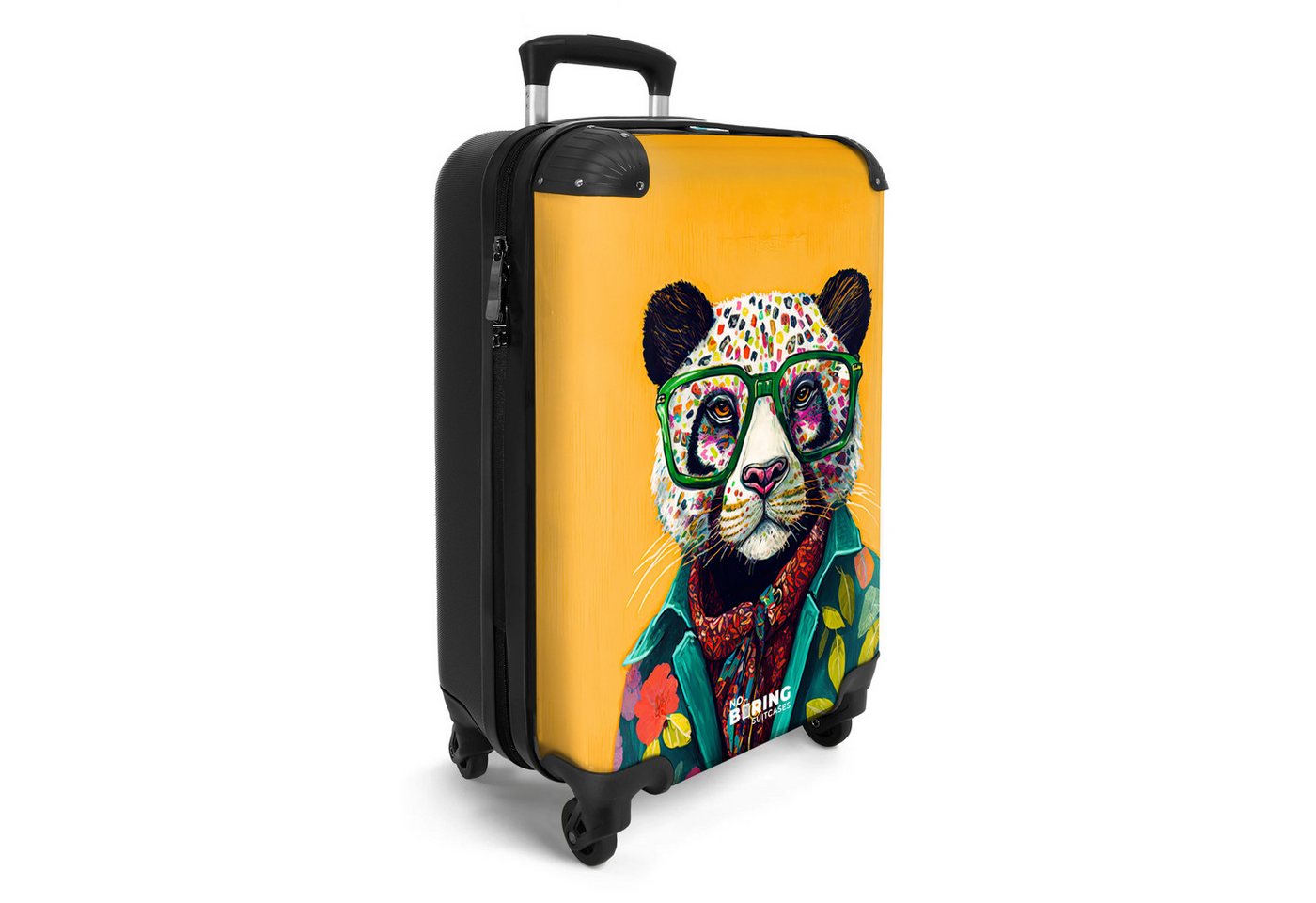 NoBoringSuitcases.com© Hartschalen-Trolley Panda - Brille - Hippie 55x35x20cm, 4 Rollen, Reisetasche mit Rollen, Koffer Handgepäck Flugzeug Bild 5
