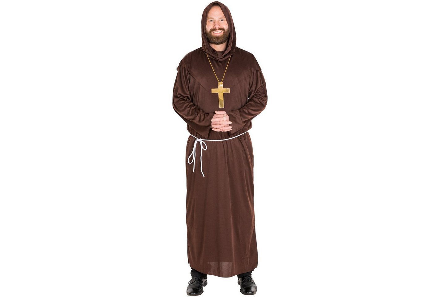dressforfun Kostüm Priester/Geistlicher, in der Farbe braun, Kreuzkette als Highlight, Konfektionsgröße M, Mönchskutte, Separate Kapuze, Mit Bindegürtel Bild 4