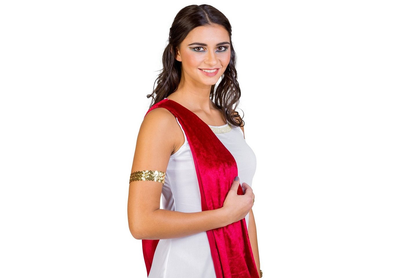 dressforfun Kostüm Griechische Göttin/Heilige, Gr. S, Goldenes Armband mit Pailletten, in weiß, Langes aufreizendes Kleid, Bordüre am Hals und am Saum Bild 3