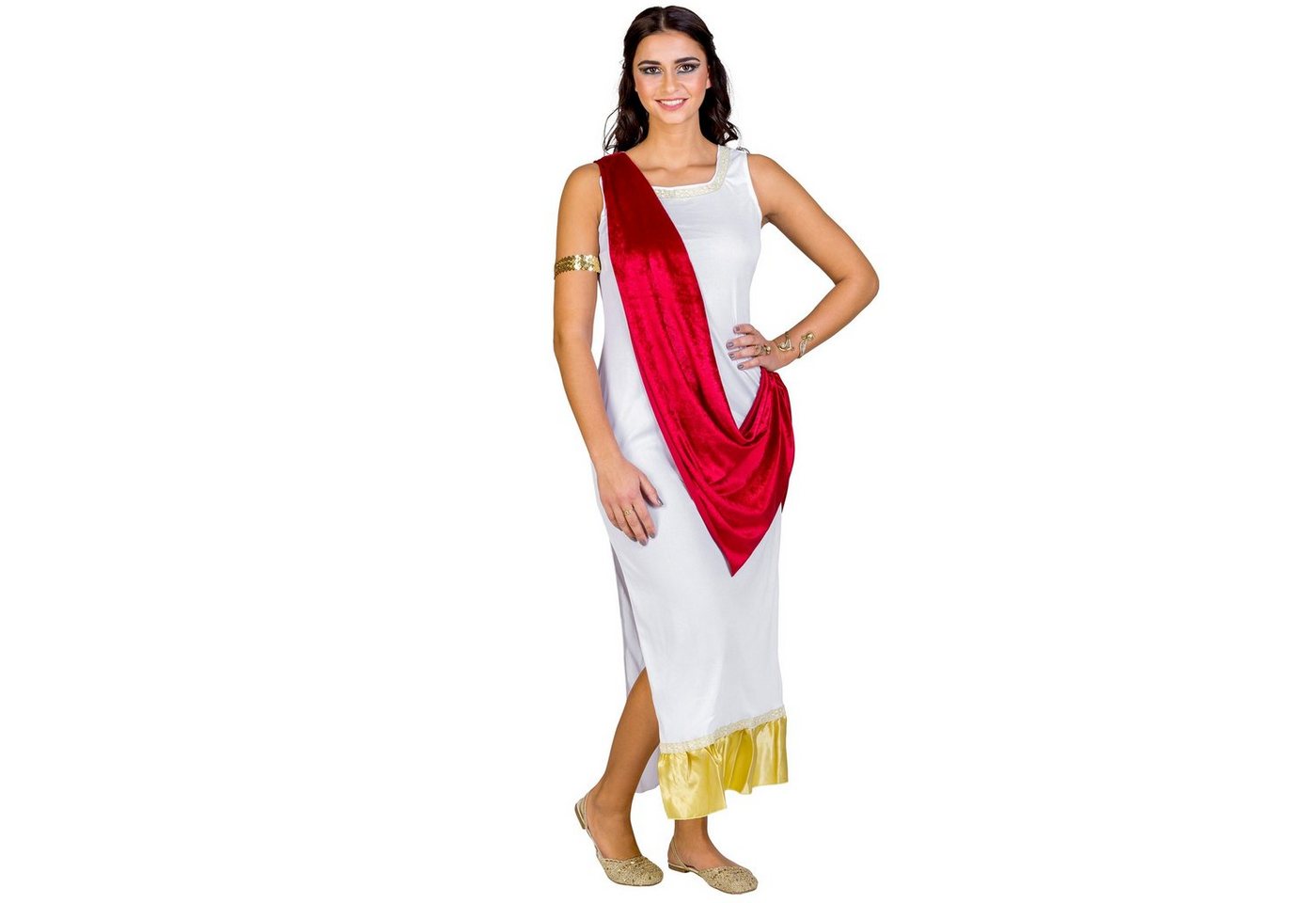 dressforfun Kostüm Griechische Göttin/Heilige, Gr. S, Goldenes Armband mit Pailletten, in weiß, Langes aufreizendes Kleid, Bordüre am Hals und am Saum Bild 4