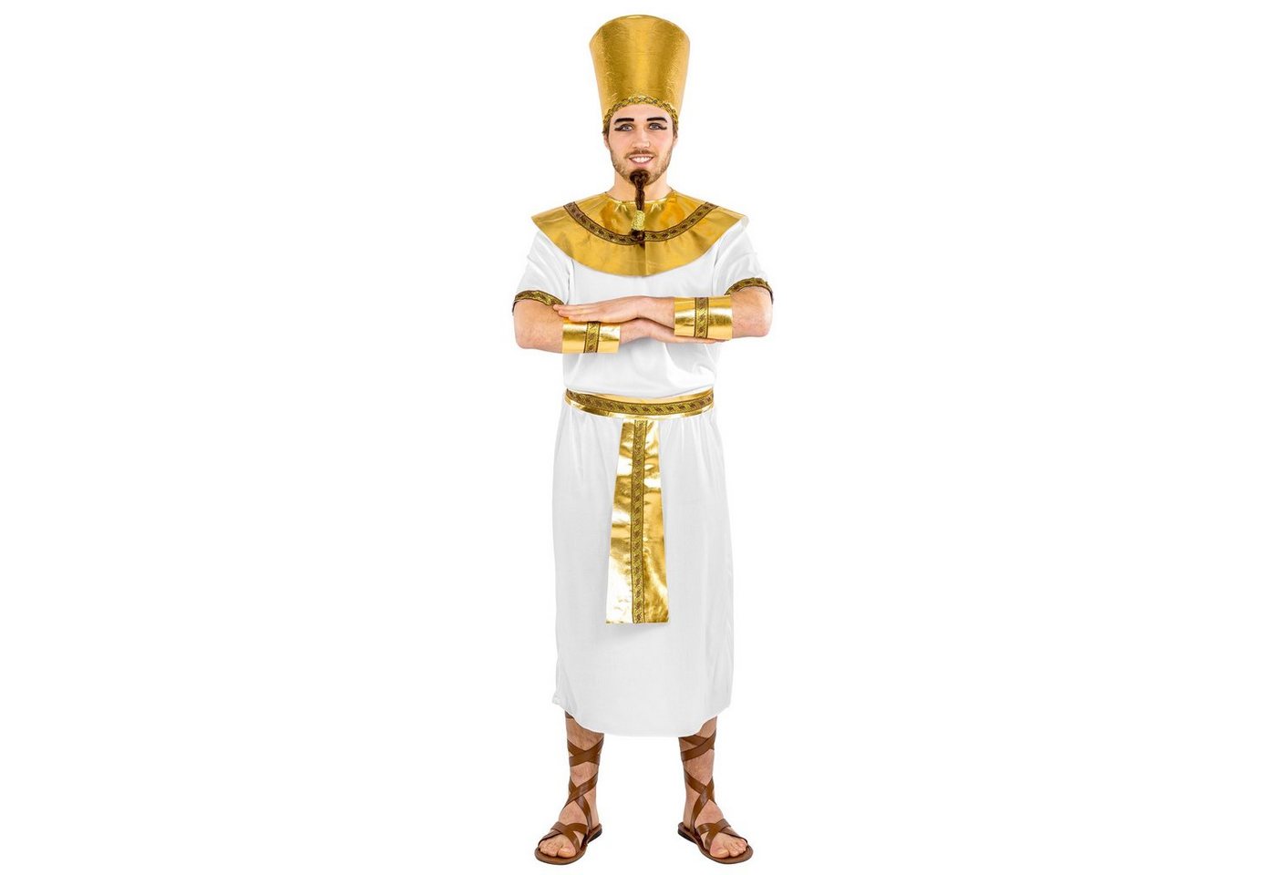dressforfun Kostüm Pharao, auch Ägyptischer Herrscher, in weiß, Gr. XL, Bindegürtel, Schöner Kragen bindbar, Bequemes Gewand mit Bordüre an den Ärmeln
