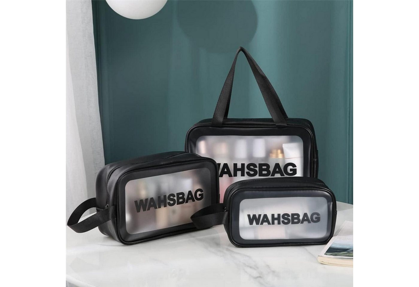 LuxusKollektion Kosmetiktasche Kosmetiktasche Transparent 3er Set Wasserdicht Schwarz Bild 2