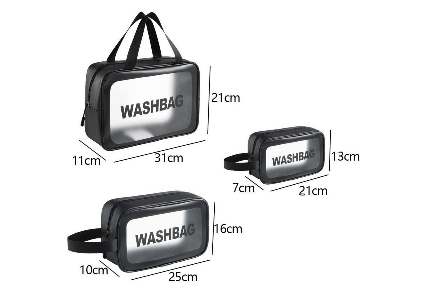 LuxusKollektion Kosmetiktasche Kosmetiktasche Transparent 3er Set Wasserdicht Schwarz Bild 5