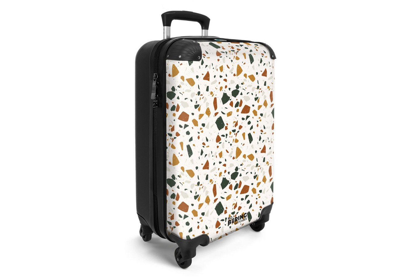 NoBoringSuitcases.com© Hartschalen-Trolley Terrazzo-Muster rost-ocker 55x35x20cm, Kinder Koffer Klein, Trolley Handgepäck, Reisekoffer