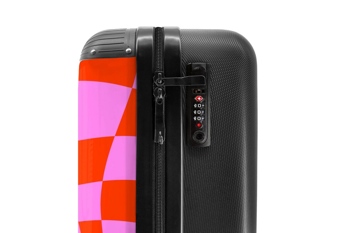 NoBoringSuitcases.com© Hartschalen-Trolley Gewelltes Schachbrettmuster in Rot und Rosa 55x35x20cm, Handgepäck Koffer & Trolleys, Luggage, Reisekoffer Frauen Bild 2