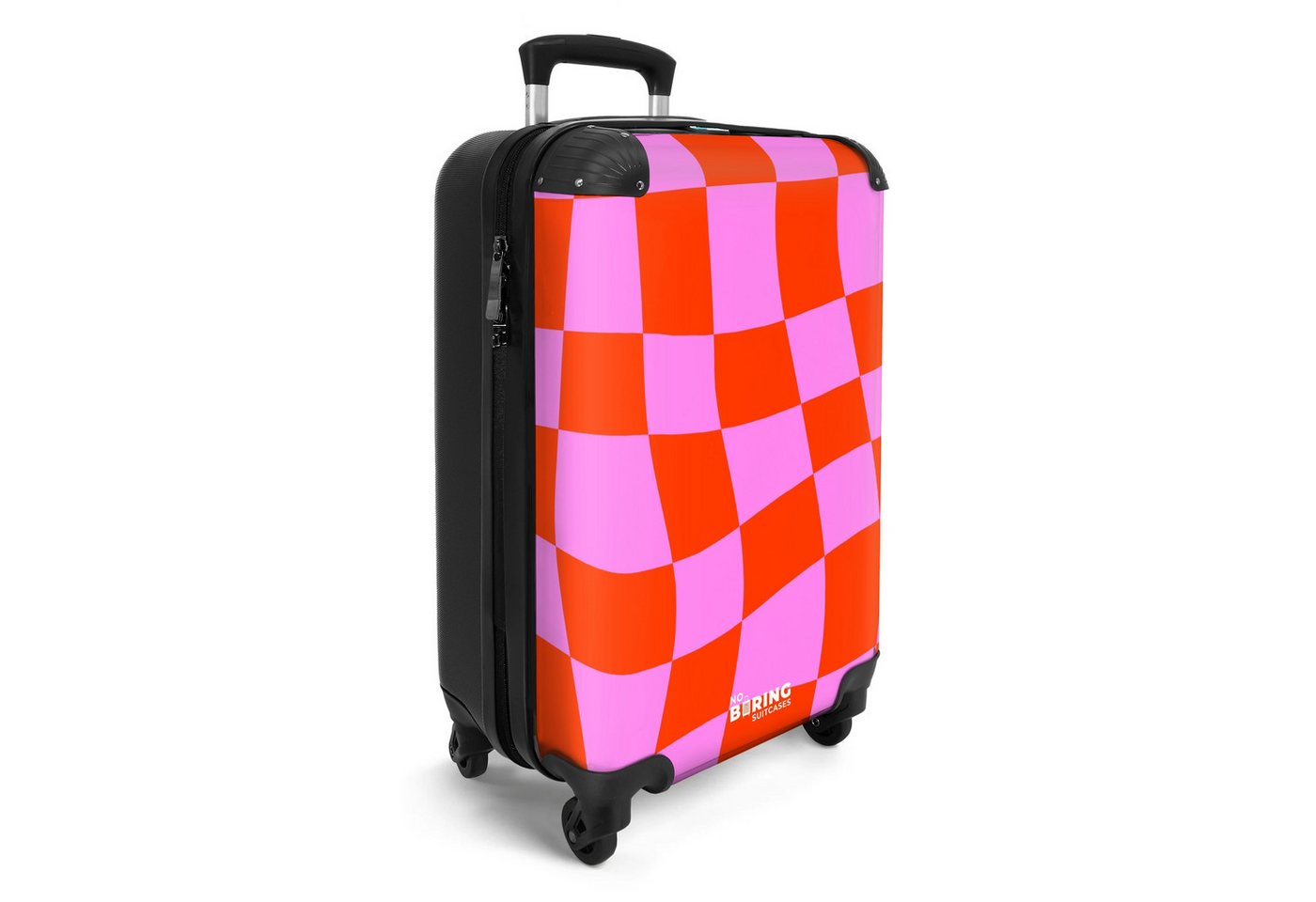 NoBoringSuitcases.com© Hartschalen-Trolley Gewelltes Schachbrettmuster in Rot und Rosa 55x35x20cm, Handgepäck Koffer & Trolleys, Luggage, Reisekoffer Frauen Bild 4