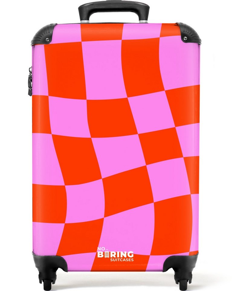 NoBoringSuitcases.com© Hartschalen-Trolley Gewelltes Schachbrettmuster in Rot und Rosa 55x35x20cm, Handgepäck Koffer & Trolleys, Luggage, Reisekoffer Frauen Bild 5