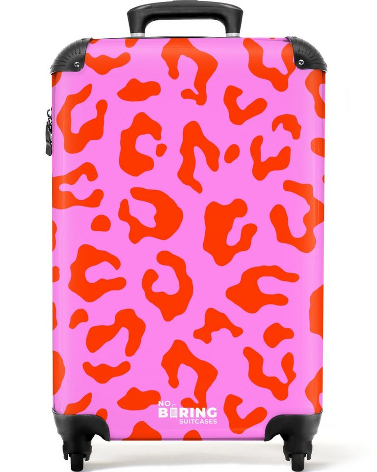 NoBoringSuitcases.com© Hartschalen-Trolley Pantherdruck in Rot auf rosa Hintergrund 55x35x20cm, Handgepäck Koffer & Trolleys, Luggage, Reisekoffer Frauen
