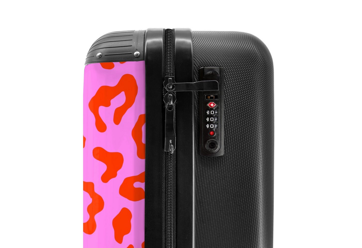 NoBoringSuitcases.com© Hartschalen-Trolley Pantherdruck in Rot auf rosa Hintergrund 55x35x20cm, Handgepäck Koffer & Trolleys, Luggage, Reisekoffer Frauen Bild 2