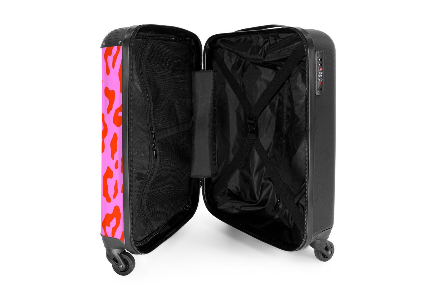 NoBoringSuitcases.com© Hartschalen-Trolley Pantherdruck in Rot auf rosa Hintergrund 55x35x20cm, Handgepäck Koffer & Trolleys, Luggage, Reisekoffer Frauen Bild 4