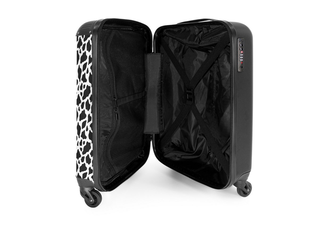 NoBoringSuitcases.com© Hartschalen-Trolley Schwarze und weiße Kuhflecken 55x35x20cm, 4 Rollen, Reisetasche mit Rollen, Koffer Handgepäck Flugzeug Bild 4