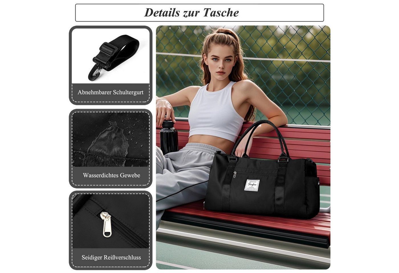 wohnTRAUM24 Reisetasche Sporttasche wasserdicht Handgepäck-Taschen mit Nassfach & Schuhfach, Travel Gym Tasche Fitnesstasche mit Schultergurt für Herren Damen