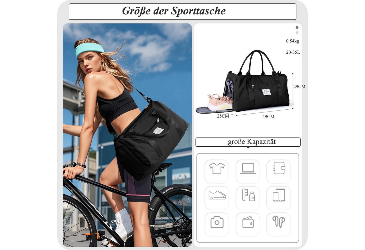 wohnTRAUM24 Reisetasche Sporttasche wasserdicht Handgepäck-Taschen mit Nassfach & Schuhfach, Travel Gym Tasche Fitnesstasche mit Schultergurt für Herren Damen Bild 4