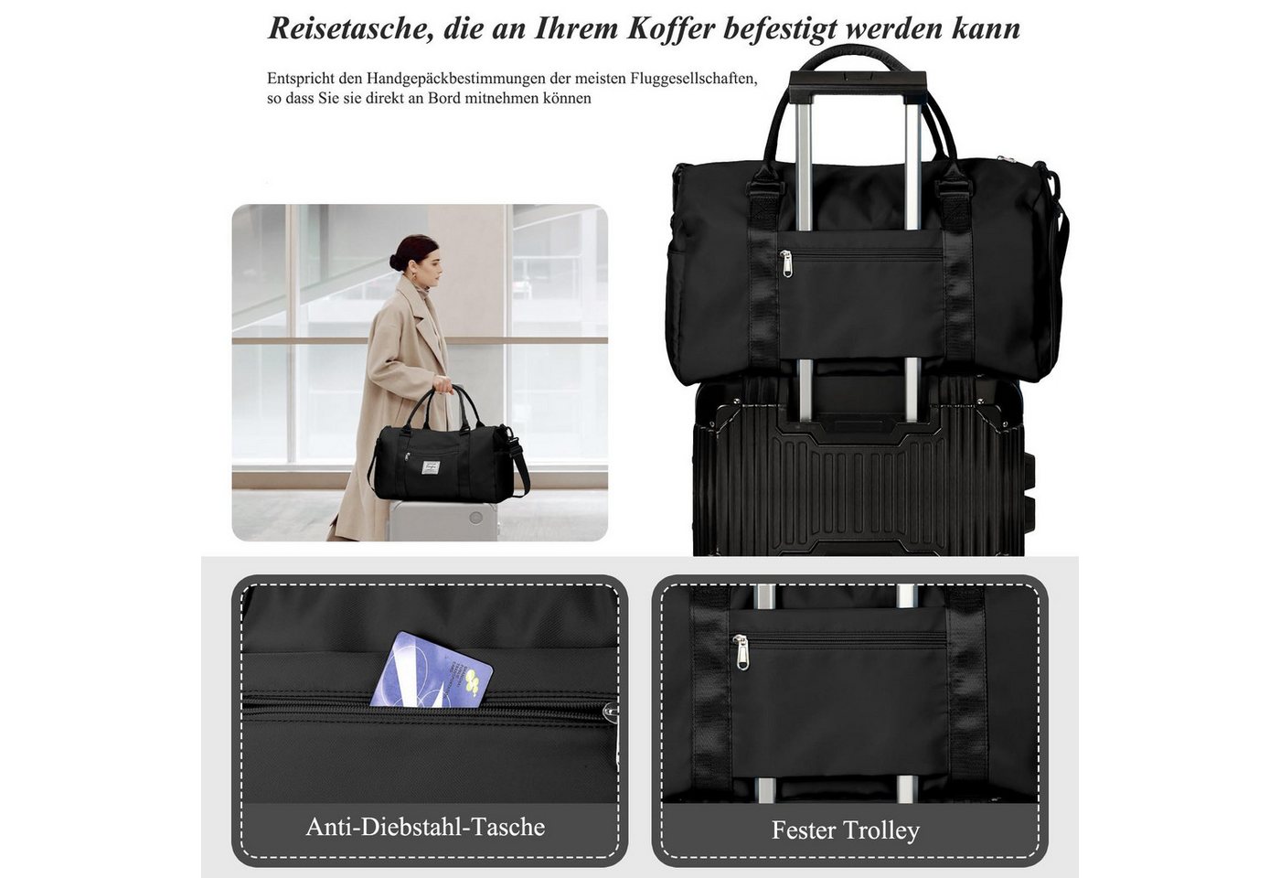 wohnTRAUM24 Reisetasche Sporttasche wasserdicht Handgepäck-Taschen mit Nassfach & Schuhfach, Travel Gym Tasche Fitnesstasche mit Schultergurt für Herren Damen Bild 5