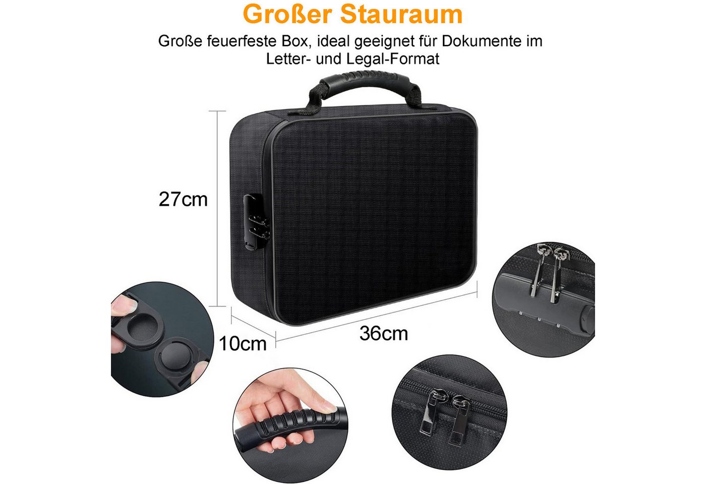 Mutig Dokumententasche Feuerfeste Dokumentenbox, Dokumententasche handtasche (Wasserfeste Dokumenten-Organizer, 5200°F A4, Etiketten, Tragbare Aktentasche Zuhause und Büro, mit 7 Fächer & 16 Kartenfächer), für Büro,im Auto, im Safe oder,sondern auch auf Reisen mitnehmen Bild 3